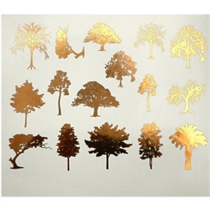 Decals til fusing, Træer, Guld, 13,3x10cm